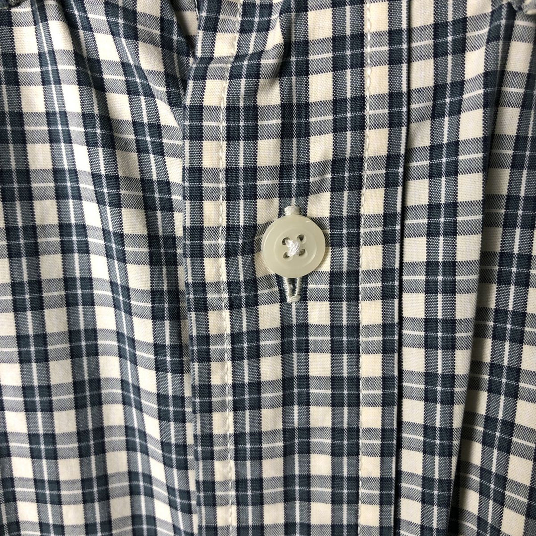 00'S Eddie Bauer short sleeve button down check shirt, men's XL size cotton ivory Vintage Second Hand