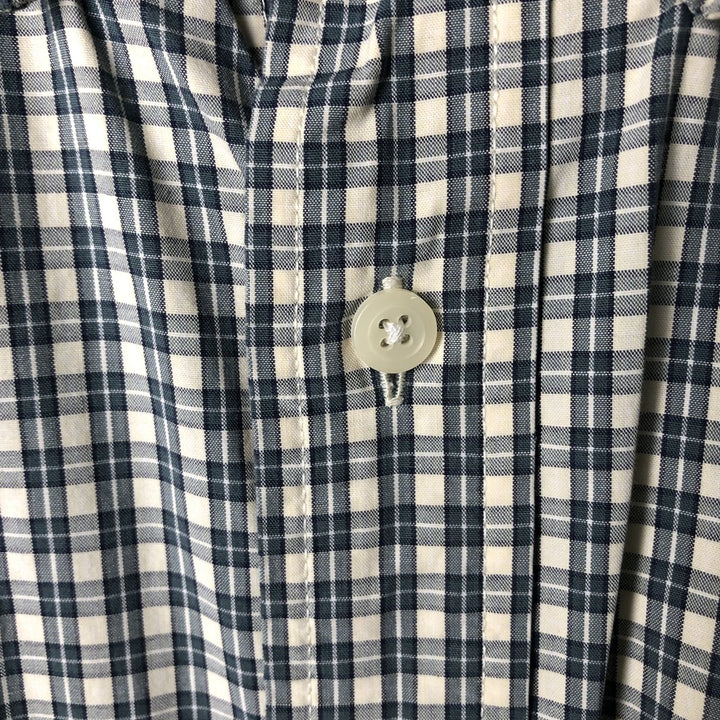 00'S Eddie Bauer short sleeve button down check shirt, men's XL size cotton ivory Vintage Second Hand