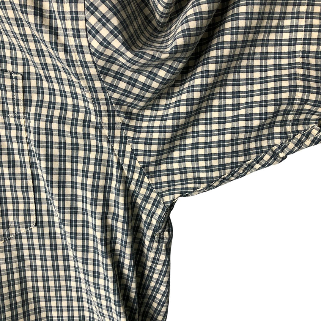 00'S Eddie Bauer short sleeve button down check shirt, men's XL size cotton ivory Vintage Second Hand