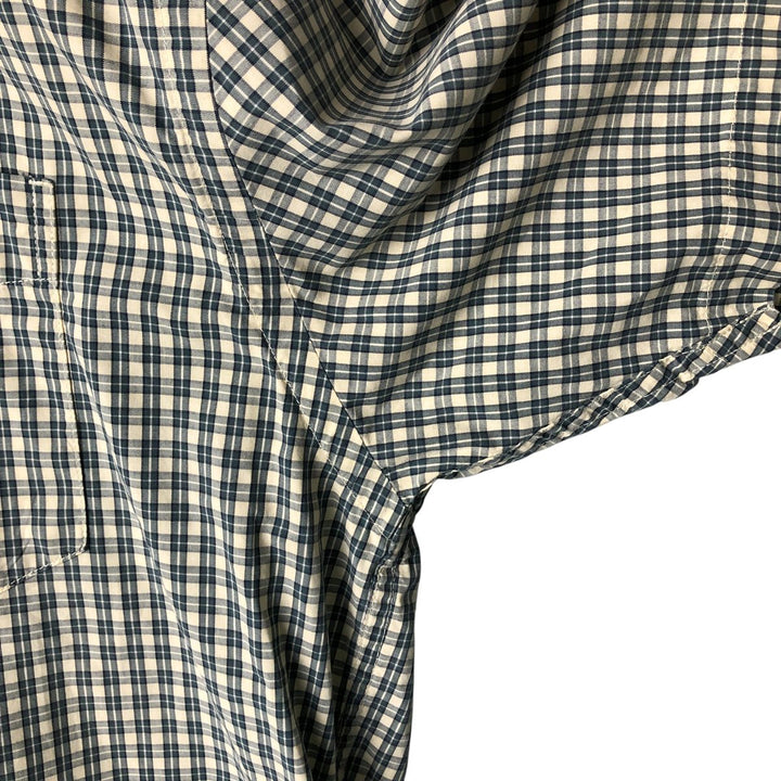 00'S Eddie Bauer short sleeve button down check shirt, men's XL size cotton ivory Vintage Second Hand