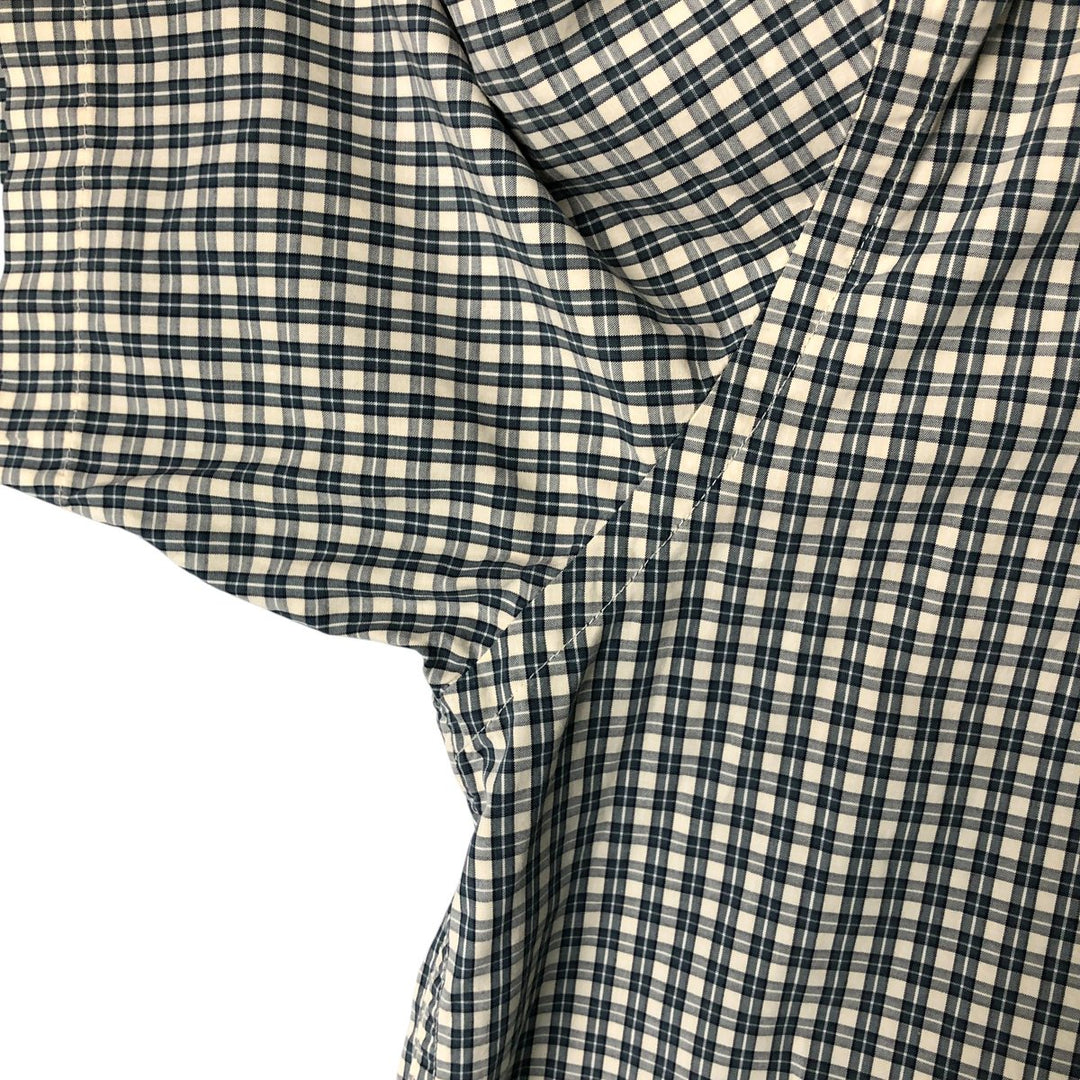 00'S Eddie Bauer short sleeve button down check shirt, men's XL size cotton ivory Vintage Second Hand
