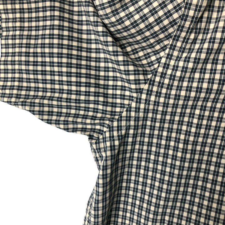 00'S Eddie Bauer short sleeve button down check shirt, men's XL size cotton ivory Vintage Second Hand