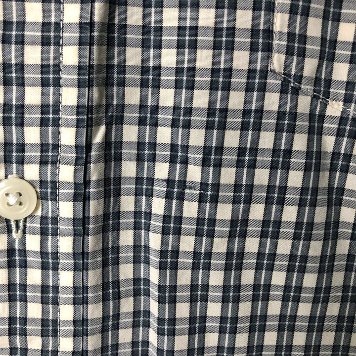 00'S Eddie Bauer short sleeve button down check shirt, men's XL size cotton ivory Vintage Second Hand