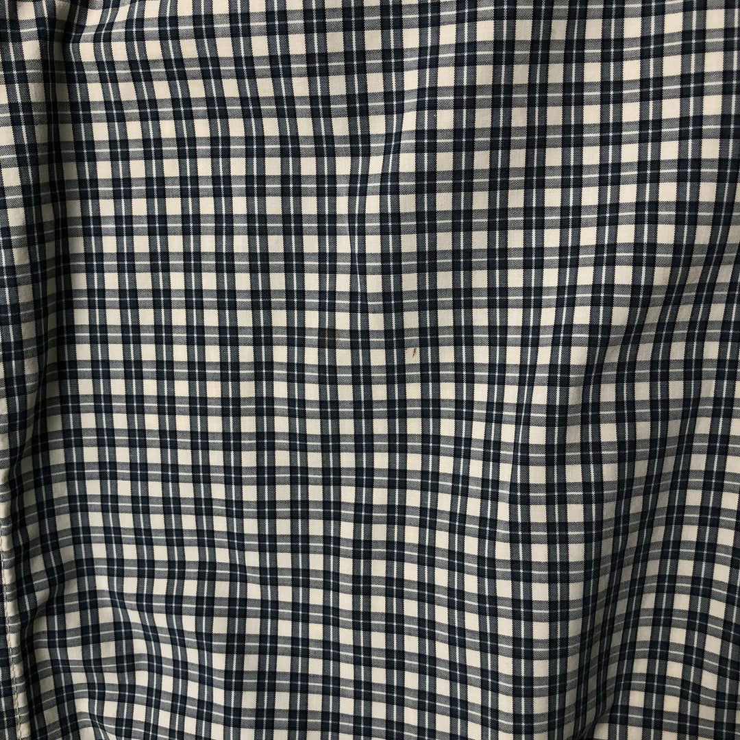 00'S Eddie Bauer short sleeve button down check shirt, men's XL size cotton ivory Vintage Second Hand