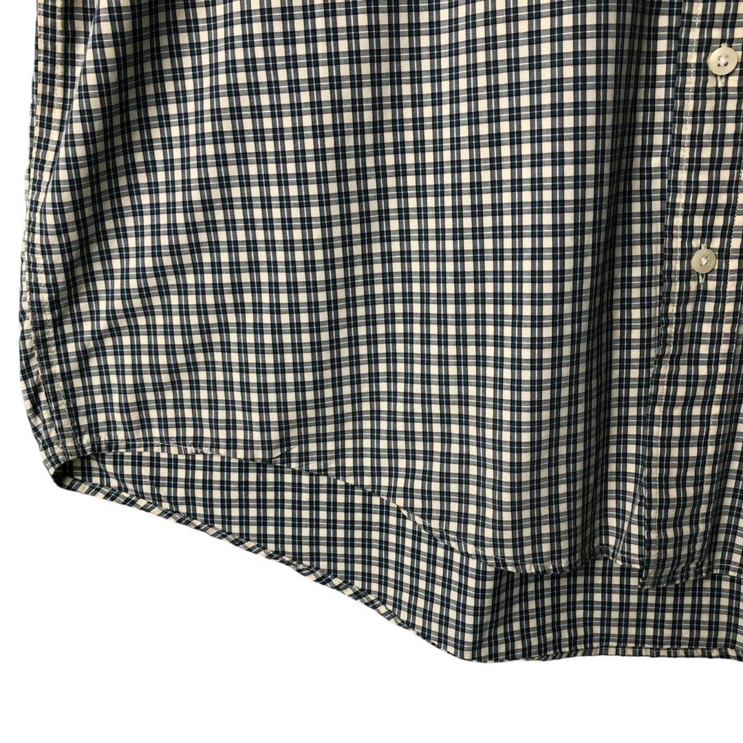 00'S Eddie Bauer short sleeve button down check shirt, men's XL size cotton ivory Vintage Second Hand