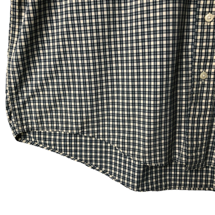 00'S Eddie Bauer short sleeve button down check shirt, men's XL size cotton ivory Vintage Second Hand