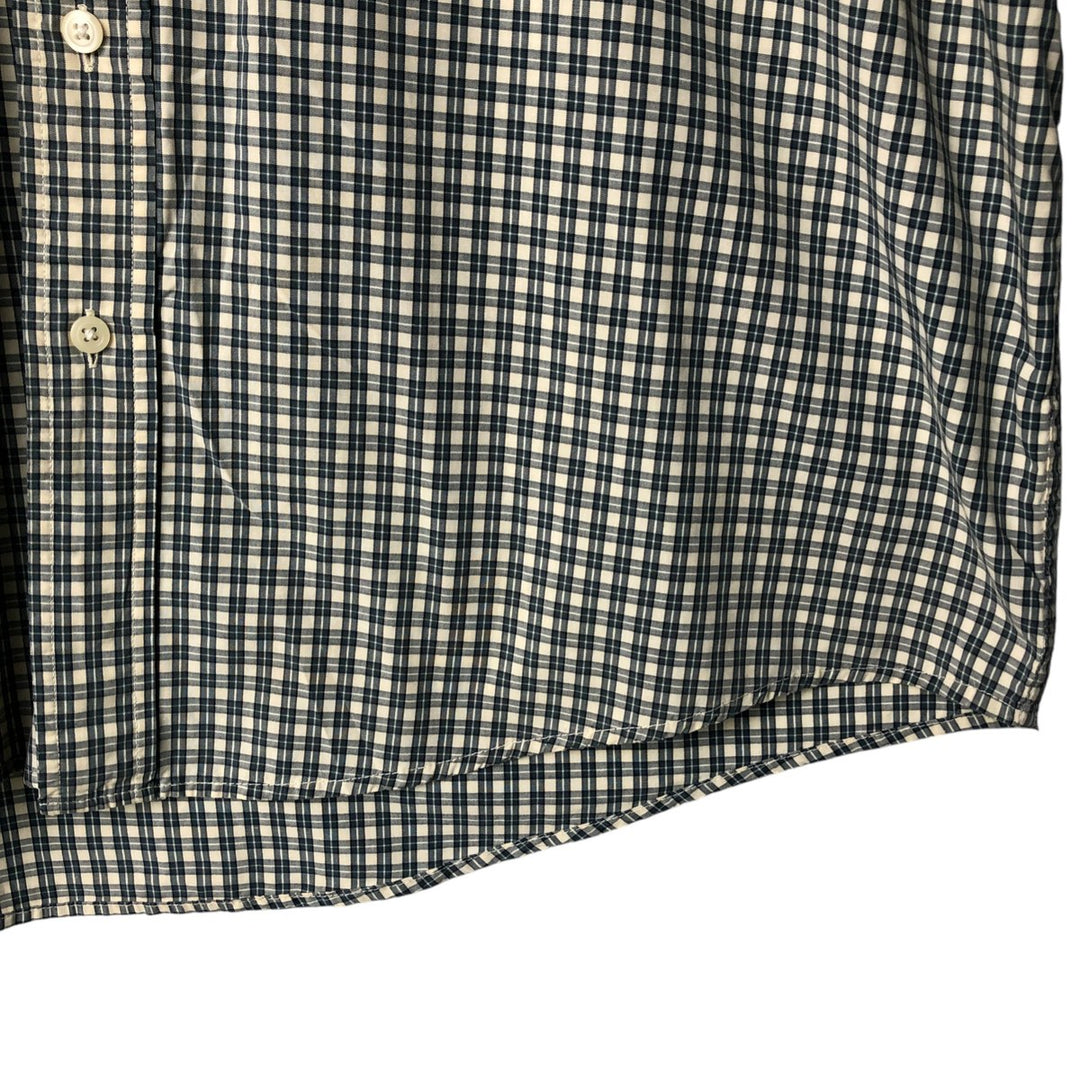 00'S Eddie Bauer short sleeve button down check shirt, men's XL size cotton ivory Vintage Second Hand