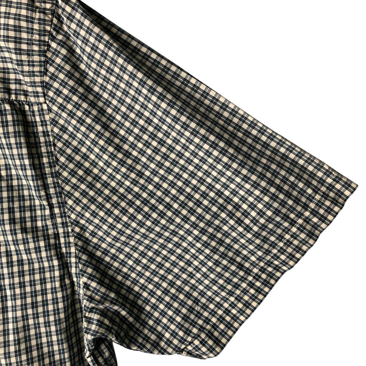 00'S Eddie Bauer short sleeve button down check shirt, men's XL size cotton ivory Vintage Second Hand