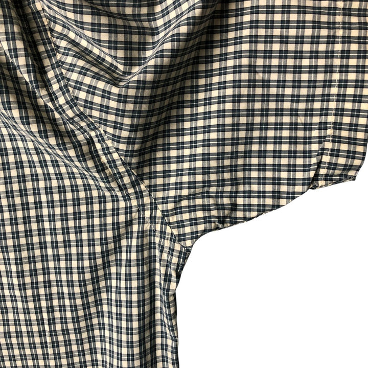 00'S Eddie Bauer short sleeve button down check shirt, men's XL size cotton ivory Vintage Second Hand