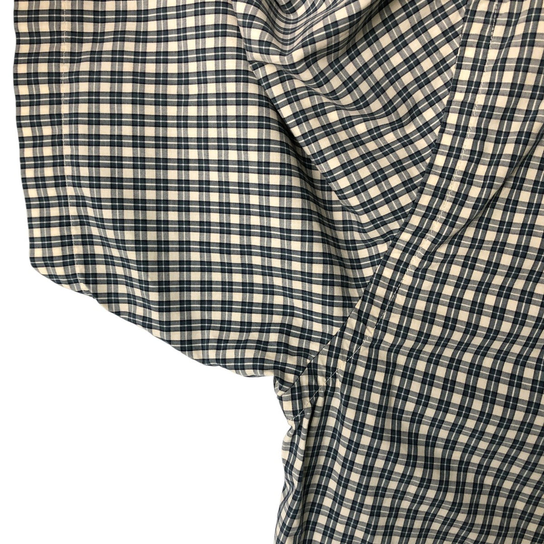00'S Eddie Bauer short sleeve button down check shirt, men's XL size cotton ivory Vintage Second Hand