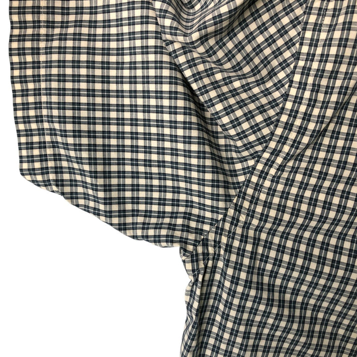 00'S Eddie Bauer short sleeve button down check shirt, men's XL size cotton ivory Vintage Second Hand