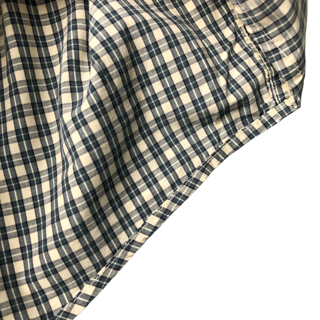 00'S Eddie Bauer short sleeve button down check shirt, men's XL size cotton ivory Vintage Second Hand