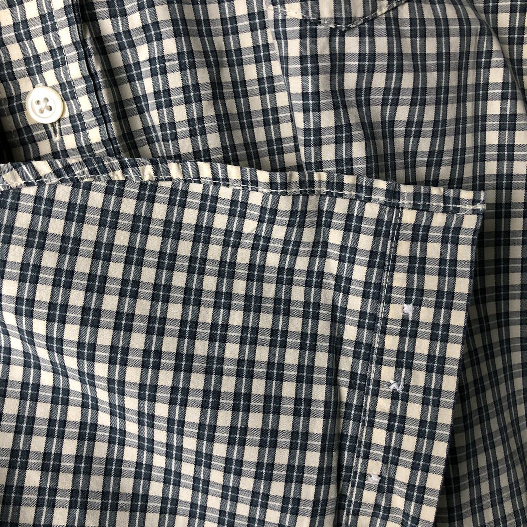 00'S Eddie Bauer short sleeve button down check shirt, men's XL size cotton ivory Vintage Second Hand