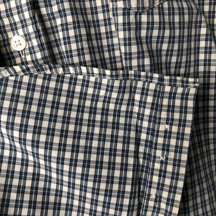 00'S Eddie Bauer short sleeve button down check shirt, men's XL size cotton ivory Vintage Second Hand