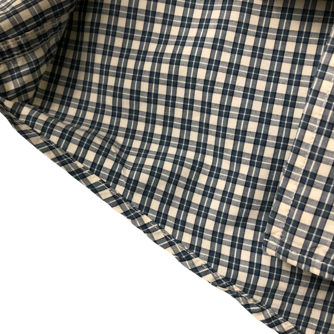 00'S Eddie Bauer short sleeve button down check shirt, men's XL size cotton ivory Vintage Second Hand