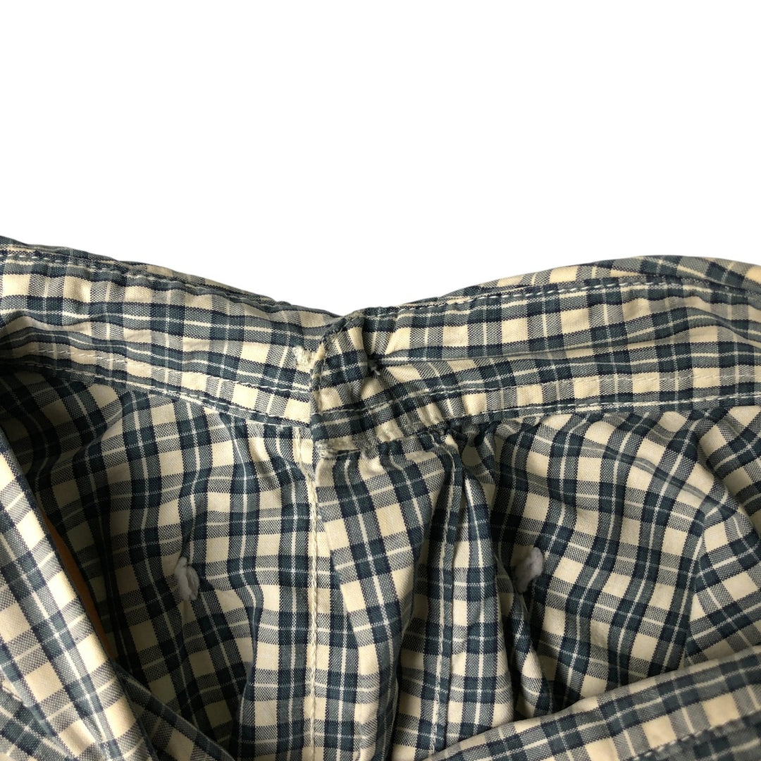 00'S Eddie Bauer short sleeve button down check shirt, men's XL size cotton ivory Vintage Second Hand