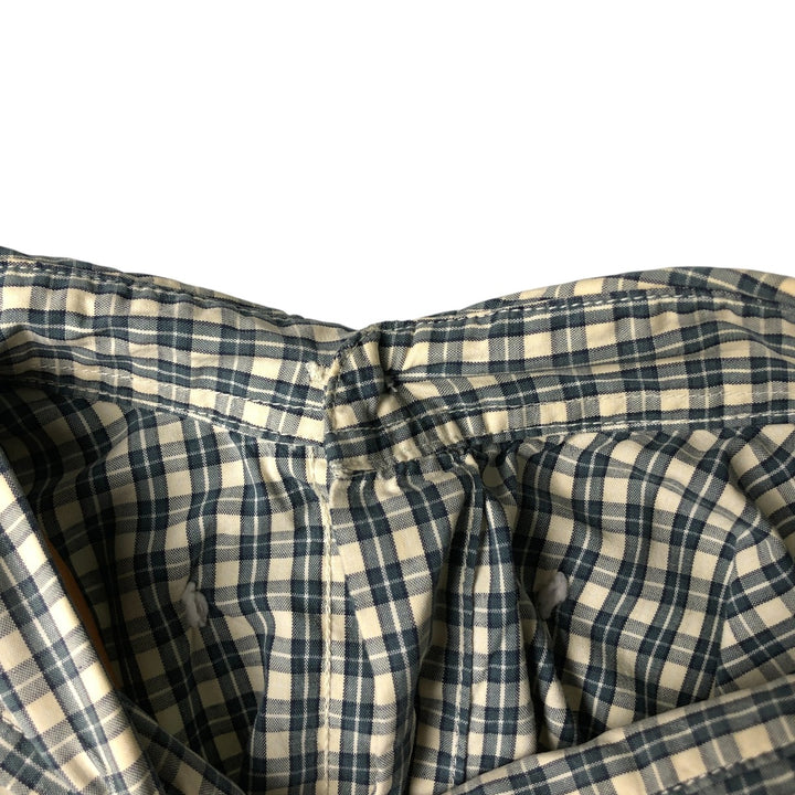 00'S Eddie Bauer short sleeve button down check shirt, men's XL size cotton ivory Vintage Second Hand
