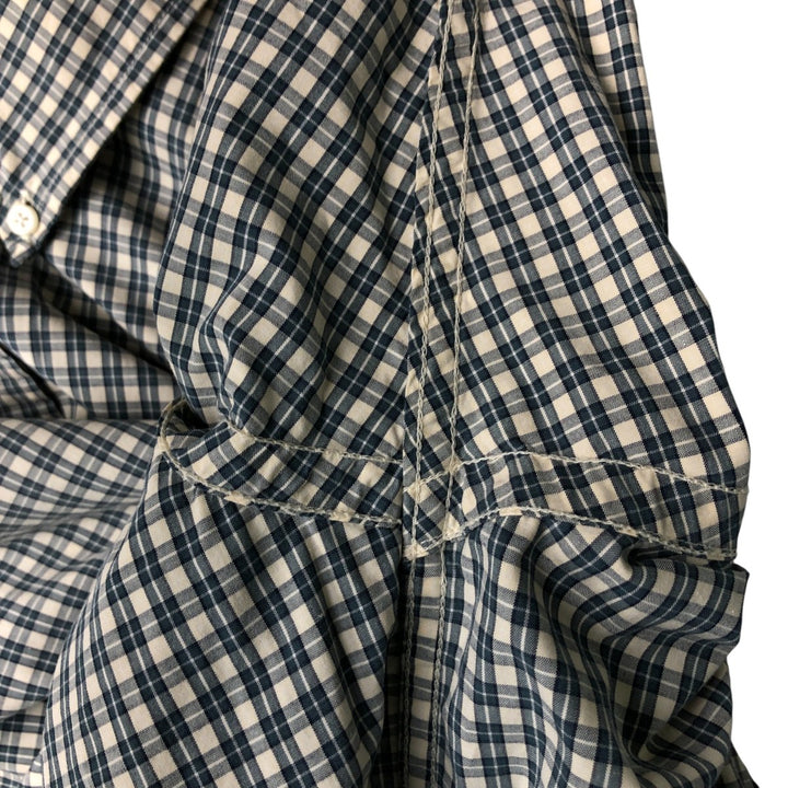 00'S Eddie Bauer short sleeve button down check shirt, men's XL size cotton ivory Vintage Second Hand