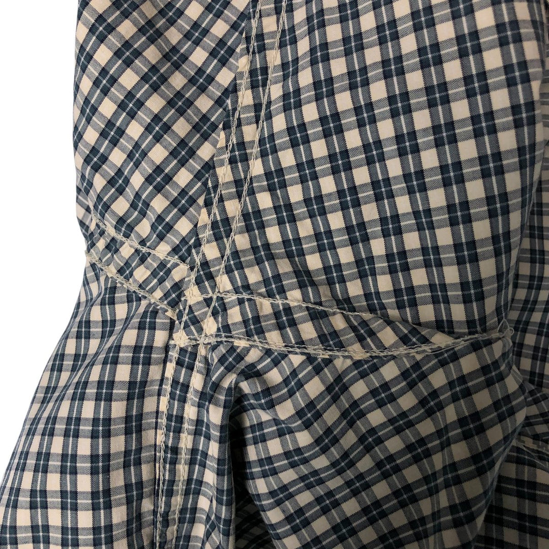 00'S Eddie Bauer short sleeve button down check shirt, men's XL size cotton ivory Vintage Second Hand