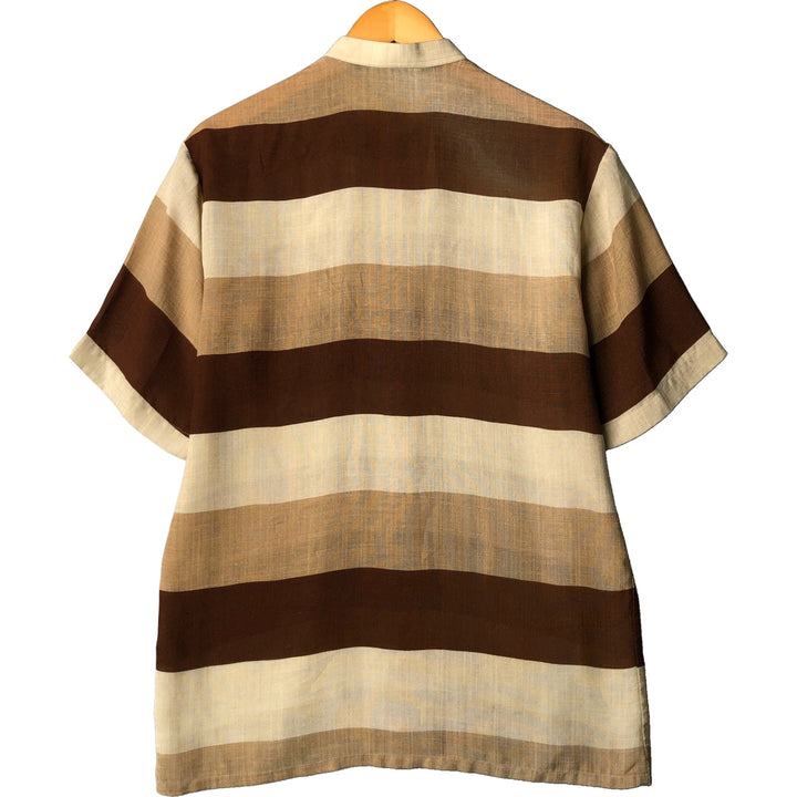 Kotzin Vintage Striped Stand Collar Short Sleeve Box Shirt, Men's Size Medium unclear brown type Vintage Second Hand