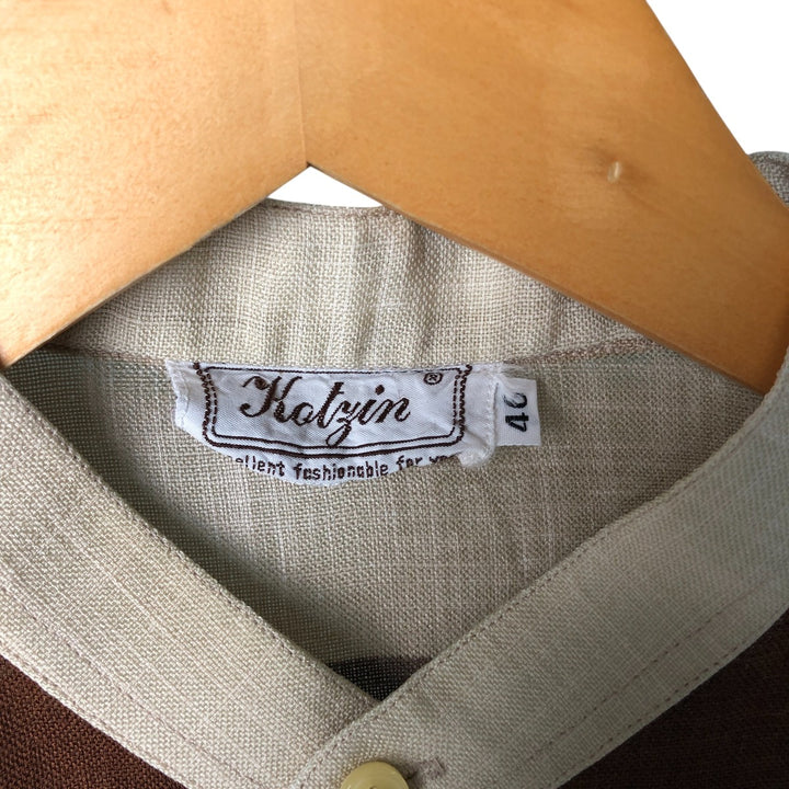 Kotzin Vintage Striped Stand Collar Short Sleeve Box Shirt, Men's Size Medium unclear brown type Vintage Second Hand