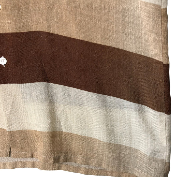 Kotzin Vintage Striped Stand Collar Short Sleeve Box Shirt, Men's Size Medium unclear brown type Vintage Second Hand