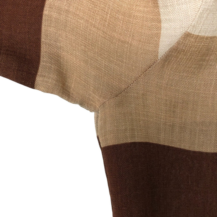 Kotzin Vintage Striped Stand Collar Short Sleeve Box Shirt, Men's Size Medium unclear brown type Vintage Second Hand