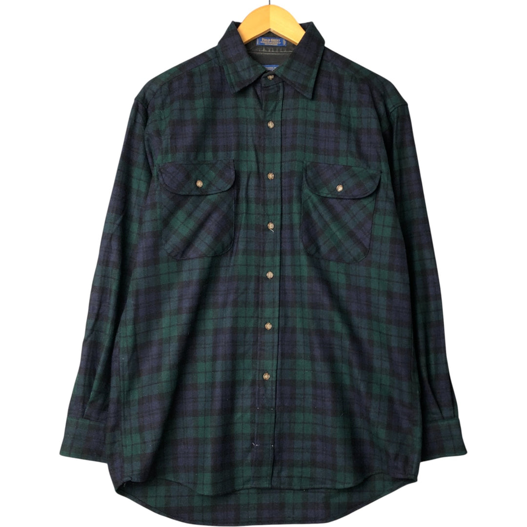 Pendleton Field Shirt, Check Pattern, Wool Shirt, Men's Size Medium wool Green type dark green Vintage Second Hand