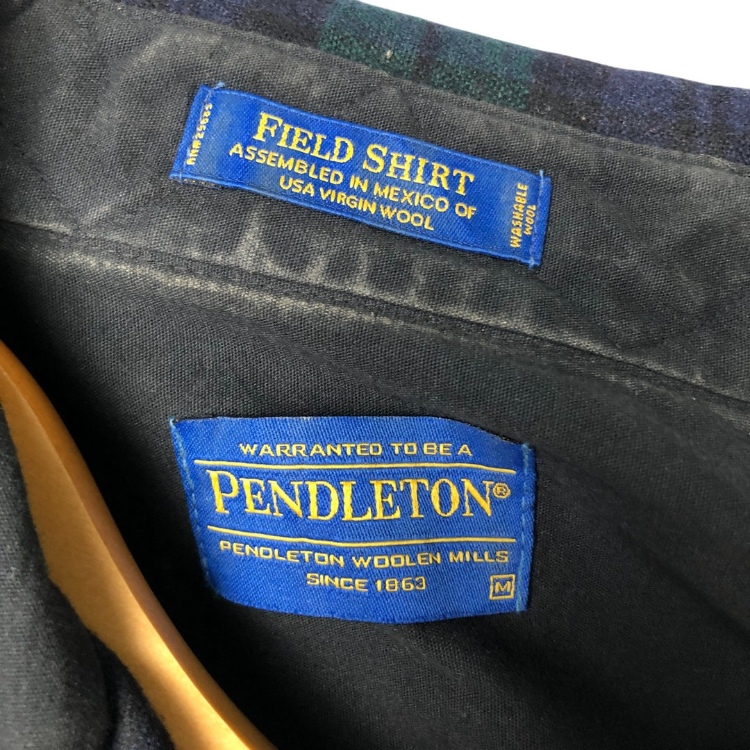 Pendleton Field Shirt, Check Pattern, Wool Shirt, Men's Size Medium wool Green type dark green Vintage Second Hand
