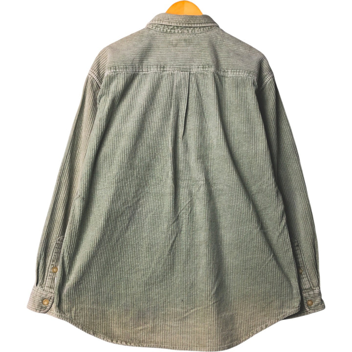 90'S J.Crew wide-ribbed long-sleeved corduroy shirt, men's size L cotton Khaki type sage green Vintage Second Hand