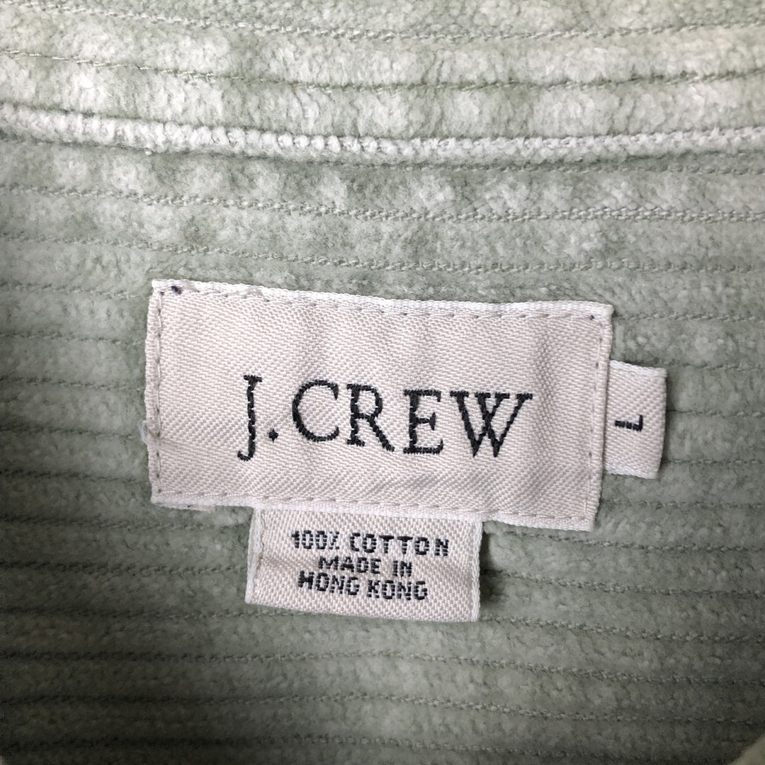 90'S J.Crew wide-ribbed long-sleeved corduroy shirt, men's size L cotton Khaki type sage green Vintage Second Hand