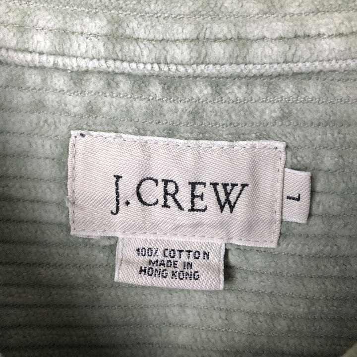 90'S J.Crew wide-ribbed long-sleeved corduroy shirt, men's size L cotton Khaki type sage green Vintage Second Hand
