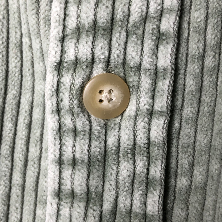 90'S J.Crew wide-ribbed long-sleeved corduroy shirt, men's size L cotton Khaki type sage green Vintage Second Hand