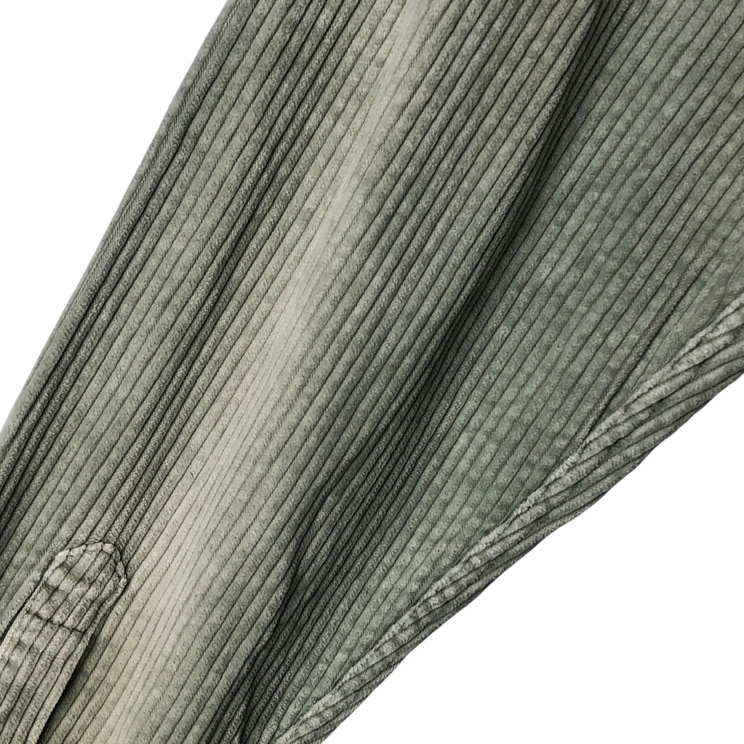 90'S J.Crew wide-ribbed long-sleeved corduroy shirt, men's size L cotton Khaki type sage green Vintage Second Hand