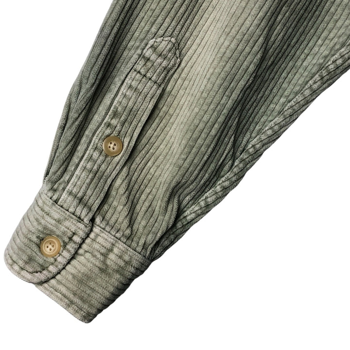 90'S J.Crew wide-ribbed long-sleeved corduroy shirt, men's size L cotton Khaki type sage green Vintage Second Hand