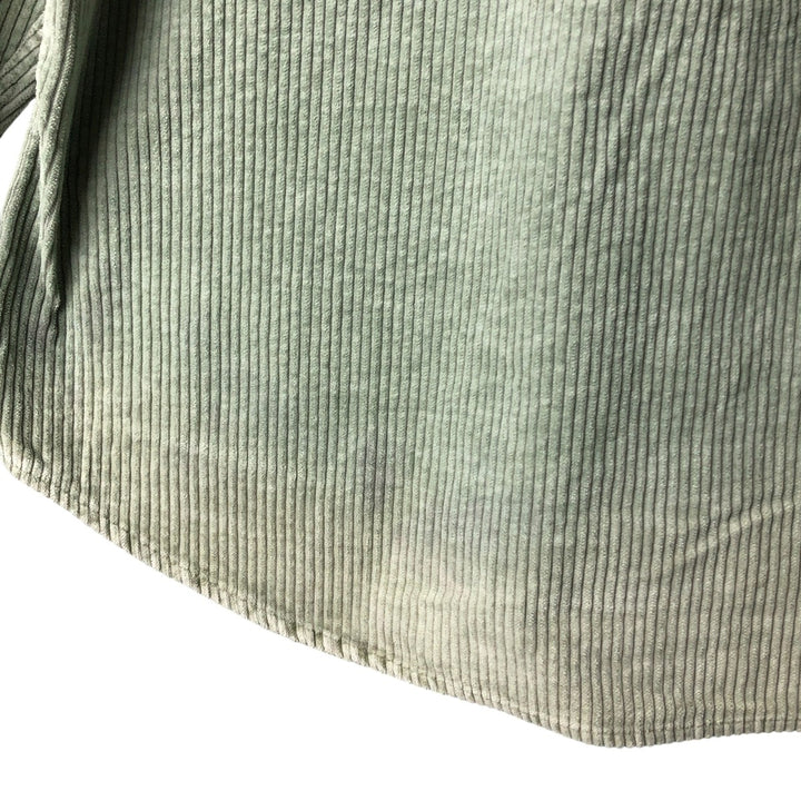 90'S J.Crew wide-ribbed long-sleeved corduroy shirt, men's size L cotton Khaki type sage green Vintage Second Hand