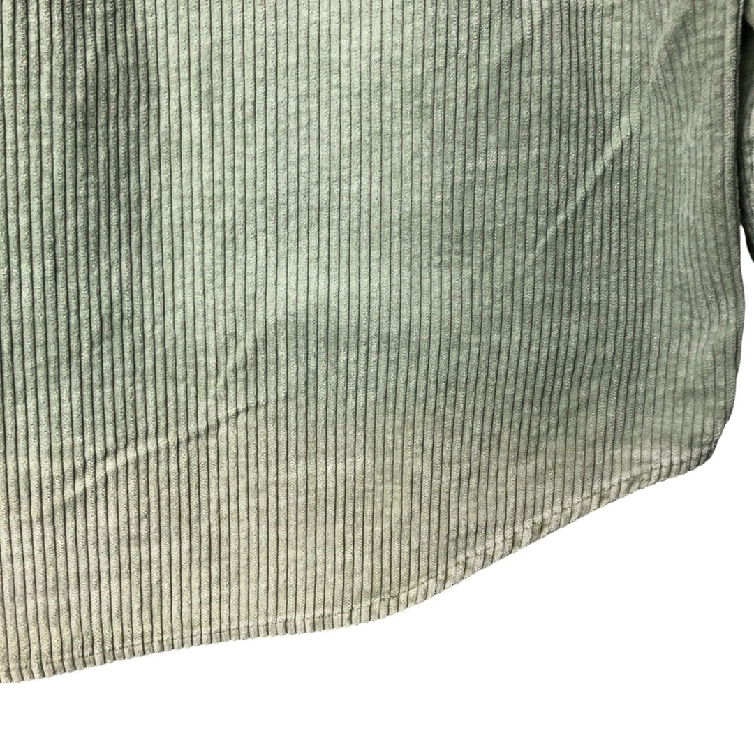 90'S J.Crew wide-ribbed long-sleeved corduroy shirt, men's size L cotton Khaki type sage green Vintage Second Hand