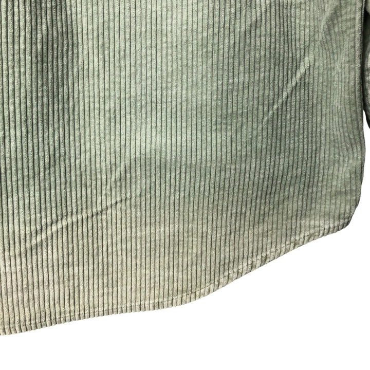 90'S J.Crew wide-ribbed long-sleeved corduroy shirt, men's size L cotton Khaki type sage green Vintage Second Hand