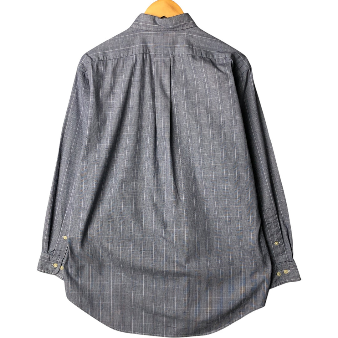 Ralph Lauren YARMOUTH Houndstooth Pattern Long Sleeve Button-Down Check Shirt, Men's Size Medium cotton blue type Vintage Second Hand