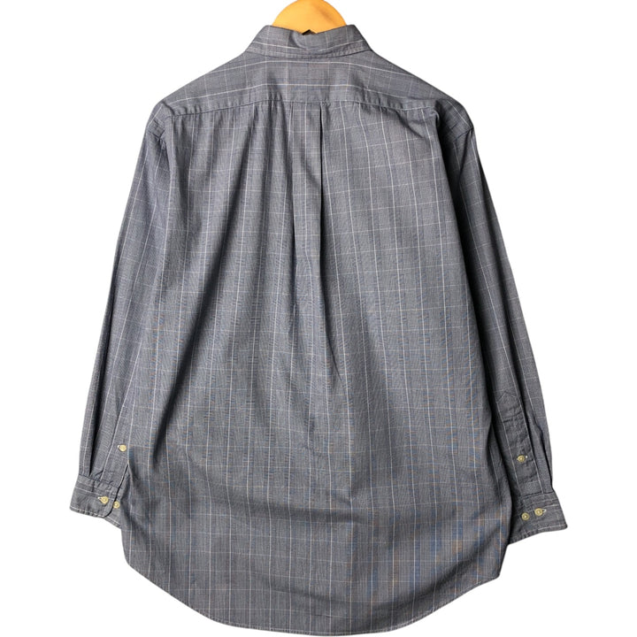 Ralph Lauren YARMOUTH Houndstooth Pattern Long Sleeve Button-Down Check Shirt, Men's Size Medium cotton blue type Vintage Second Hand