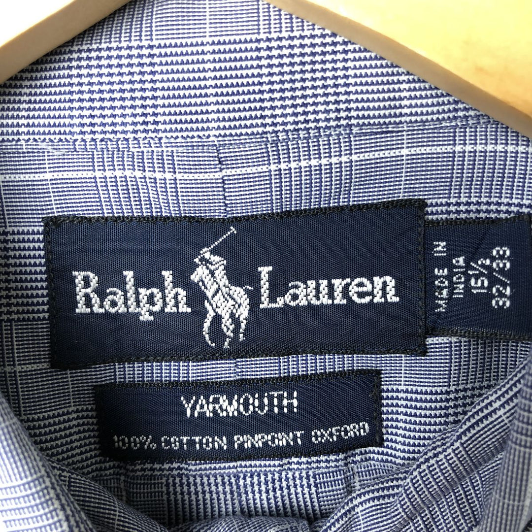 Ralph Lauren YARMOUTH Houndstooth Pattern Long Sleeve Button-Down Check Shirt, Men's Size Medium cotton blue type Vintage Second Hand