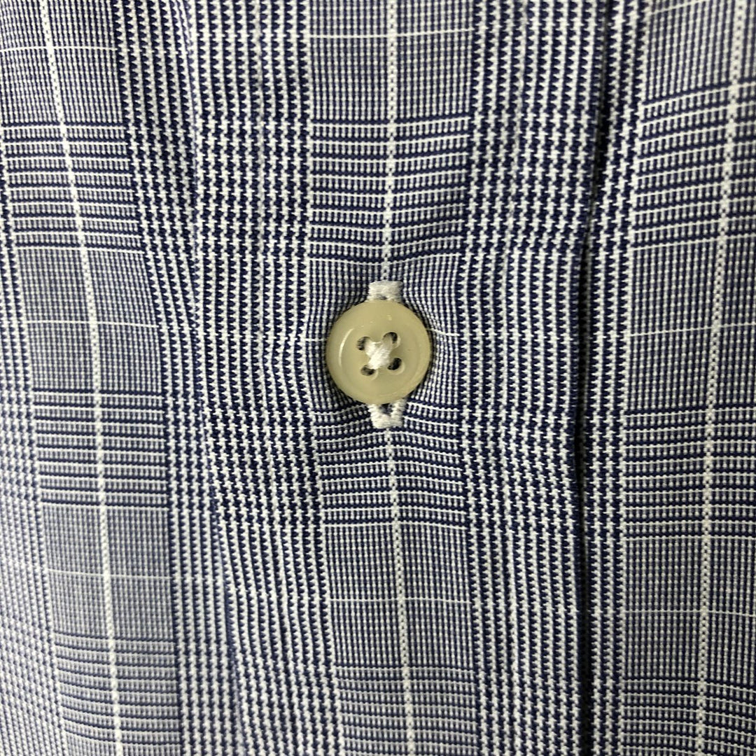 Ralph Lauren YARMOUTH Houndstooth Pattern Long Sleeve Button-Down Check Shirt, Men's Size Medium cotton blue type Vintage Second Hand