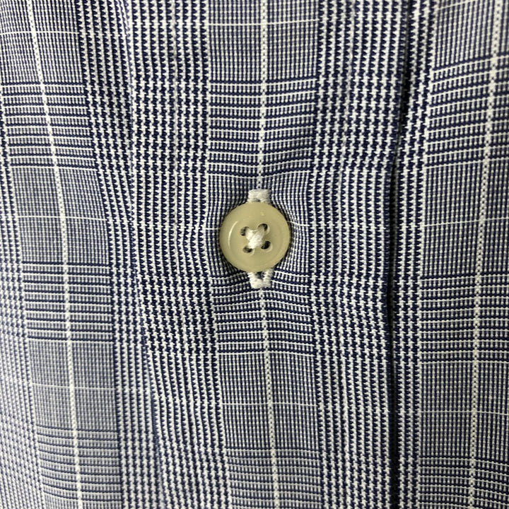 Ralph Lauren YARMOUTH Houndstooth Pattern Long Sleeve Button-Down Check Shirt, Men's Size Medium cotton blue type Vintage Second Hand