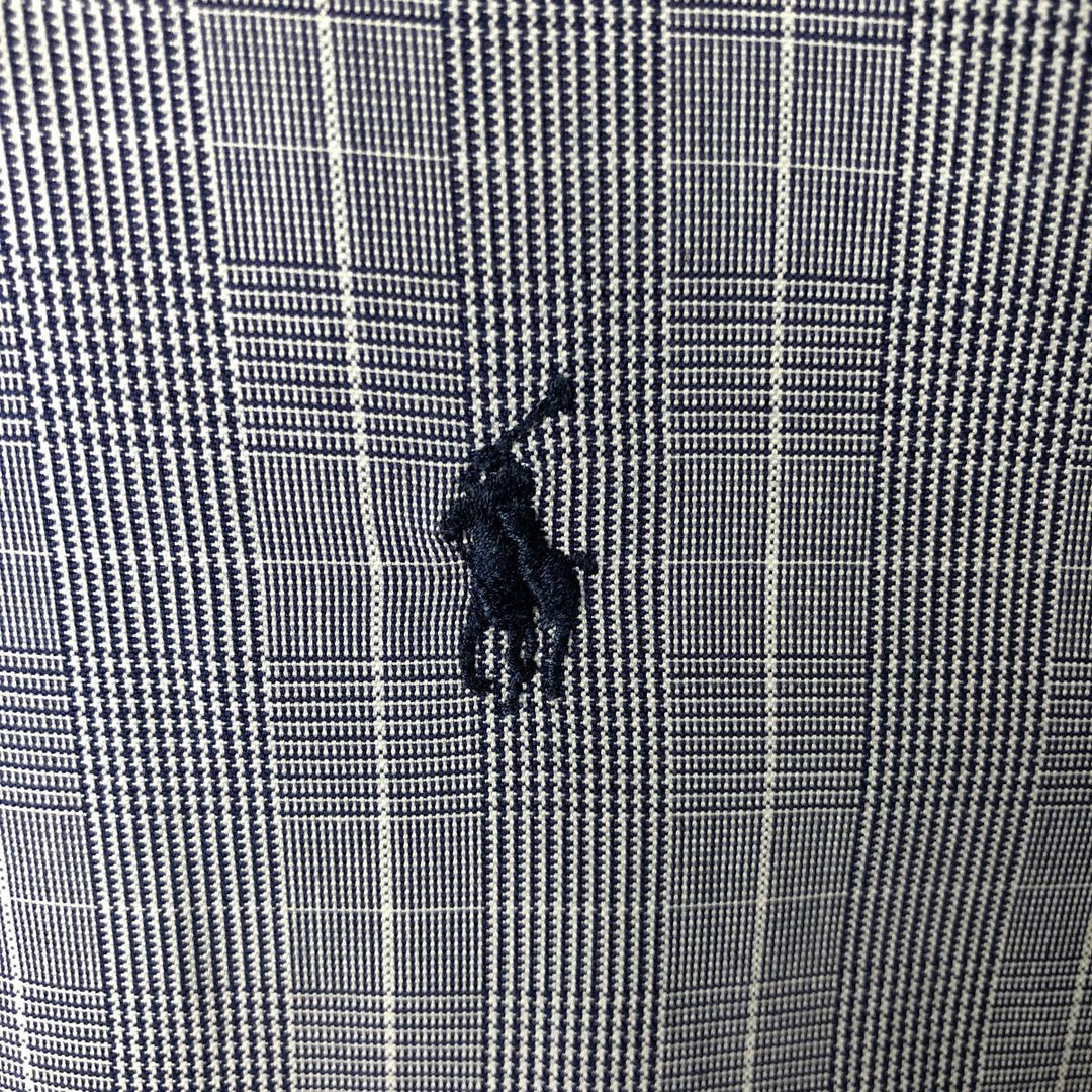 Ralph Lauren YARMOUTH Houndstooth Pattern Long Sleeve Button-Down Check Shirt, Men's Size Medium cotton blue type Vintage Second Hand