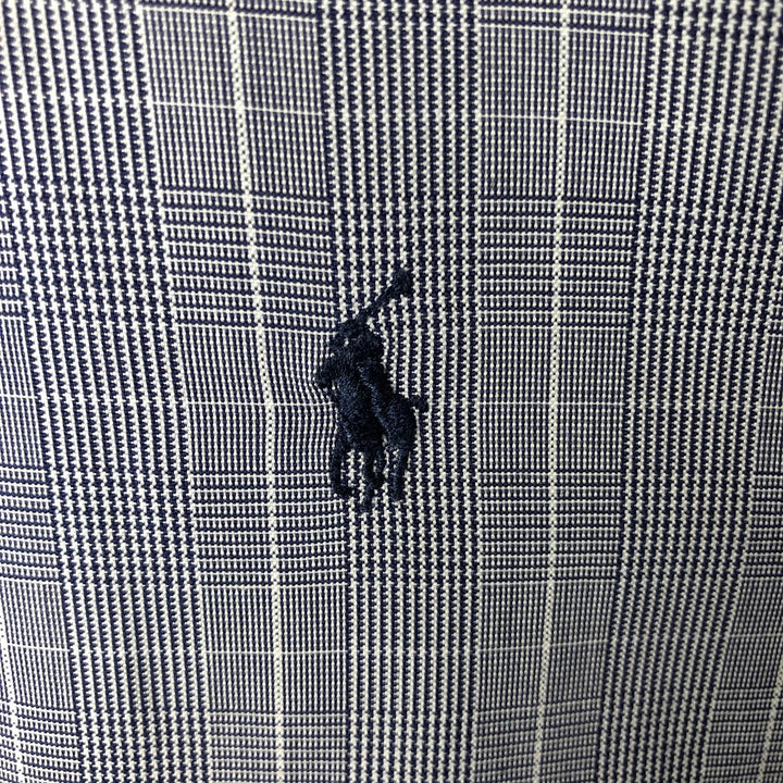 Ralph Lauren YARMOUTH Houndstooth Pattern Long Sleeve Button-Down Check Shirt, Men's Size Medium cotton blue type Vintage Second Hand