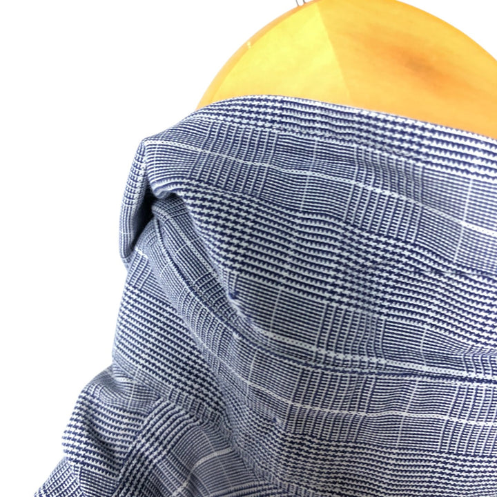 Ralph Lauren YARMOUTH Houndstooth Pattern Long Sleeve Button-Down Check Shirt, Men's Size Medium cotton blue type Vintage Second Hand
