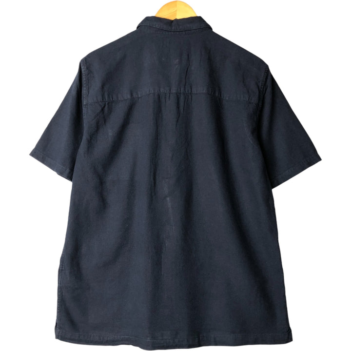 Short-sleeved open-collar linen shirt, men's size L linen navy blue type Vintage Second Hand