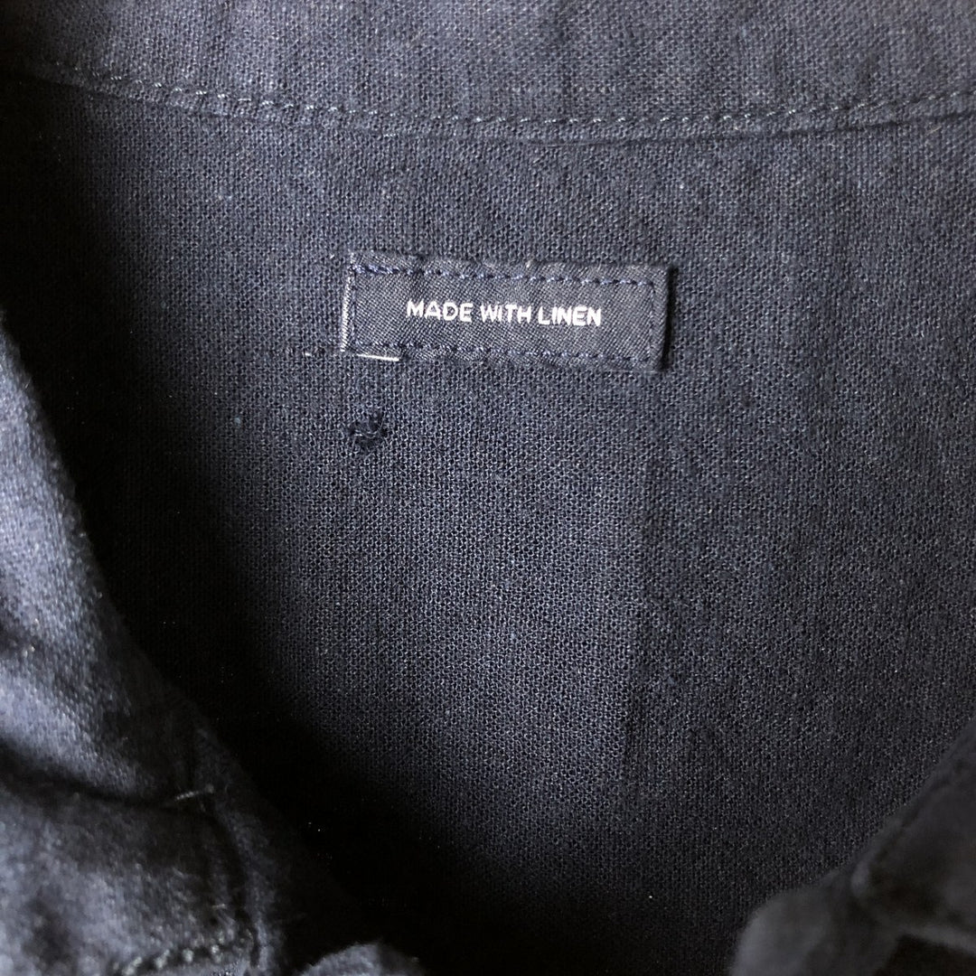 Short-sleeved open-collar linen shirt, men's size L linen navy blue type Vintage Second Hand