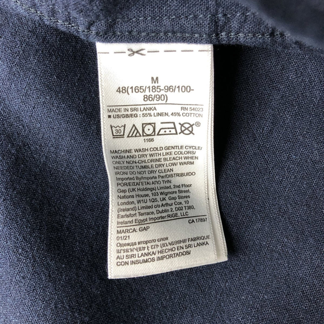Short-sleeved open-collar linen shirt, men's size L linen navy blue type Vintage Second Hand