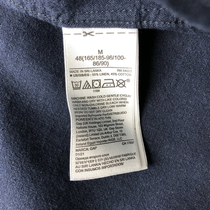Short-sleeved open-collar linen shirt, men's size L linen navy blue type Vintage Second Hand